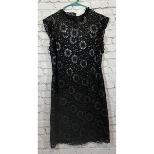 Enfocus Black Lace Dress Floral Sleeveless Mock Neck Party Cocktail‎ - Size 14W